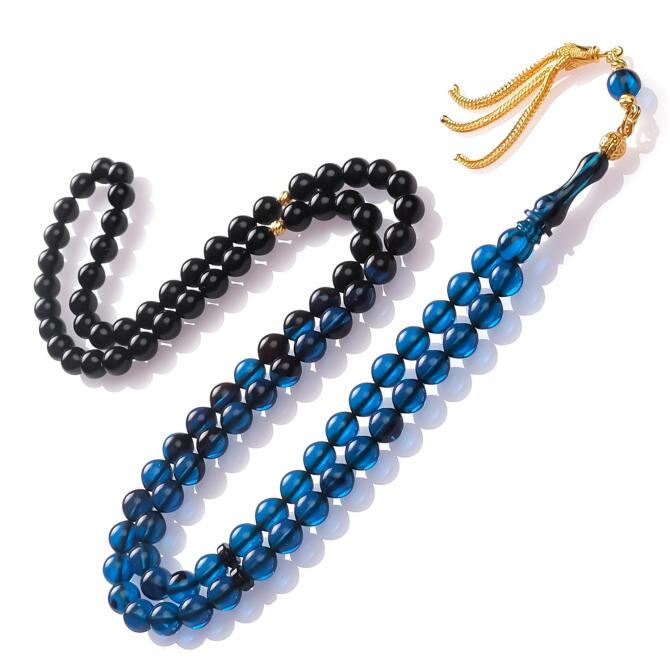 Dua Taneleri Mavi Renk Süzmesi Sıkma Kehribar Namaz Tesbihi - Tesbihcibaba