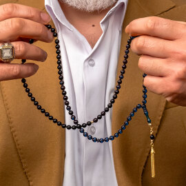 Dua Taneleri Mavi Renk Süzmesi Sıkma Kehribar Namaz Tesbihi - 1