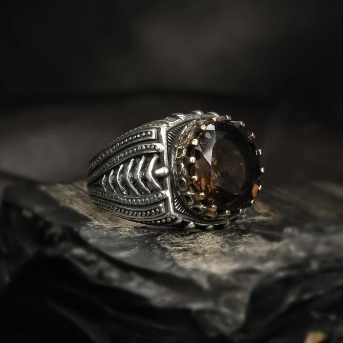 Dumanlı Kuvars Özel Üretim Sertifikalı Gümüş Yüzük - Tesbihcibaba