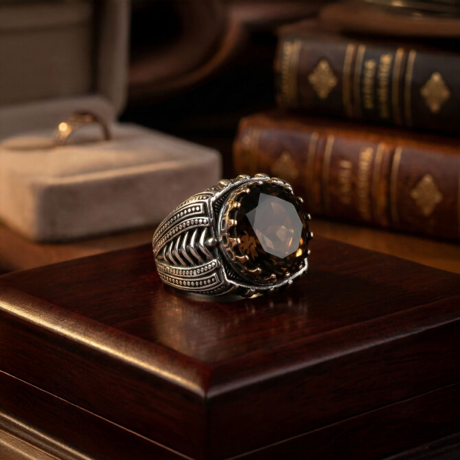 Dumanlı Kuvars Özel Üretim Sertifikalı Gümüş Yüzük - Tesbihcibaba