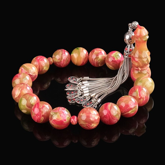 Buhara Collection Ebruli Mozaik Sıkma Kehribar Tesbih - Tesbihcibaba