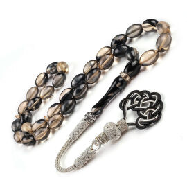 Efsane Füme Renk Sıkma kehribar Tesbih - 1