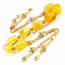 Ehli Pir Gold Tasarım Damla Kehribar Zaza Tesbih - Tesbihcibaba