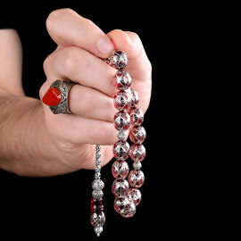 El Emeği Göz Nuru Özel İşleme Ateş Kehribar Tesbih - 3