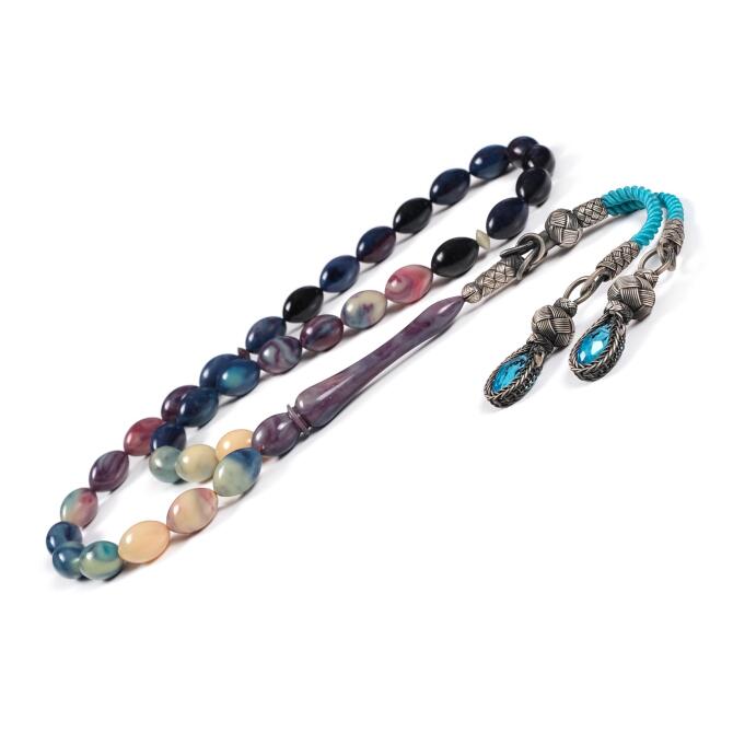 El İşi Kazaz Kamçılı Ebruli Sıkma Kehribar Tesbih - Tesbihcibaba