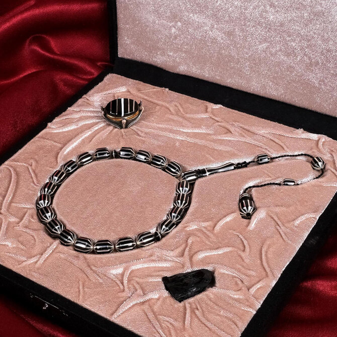 El İşi Özel Yapım Erzurum Oltu Tesbih ve Yüzük Seti - Tesbihcibaba