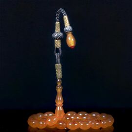 El Örmesi Altın Tasarım Osmanlı Kehribar Tesbih - 4