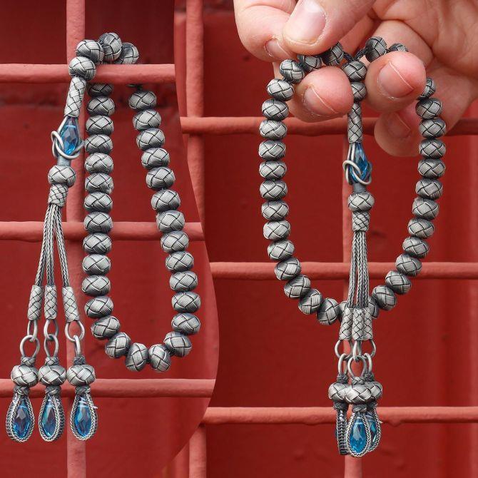 El Örmesi Zirkon Taşlı Gümüş Tesbih - Tesbihcibaba