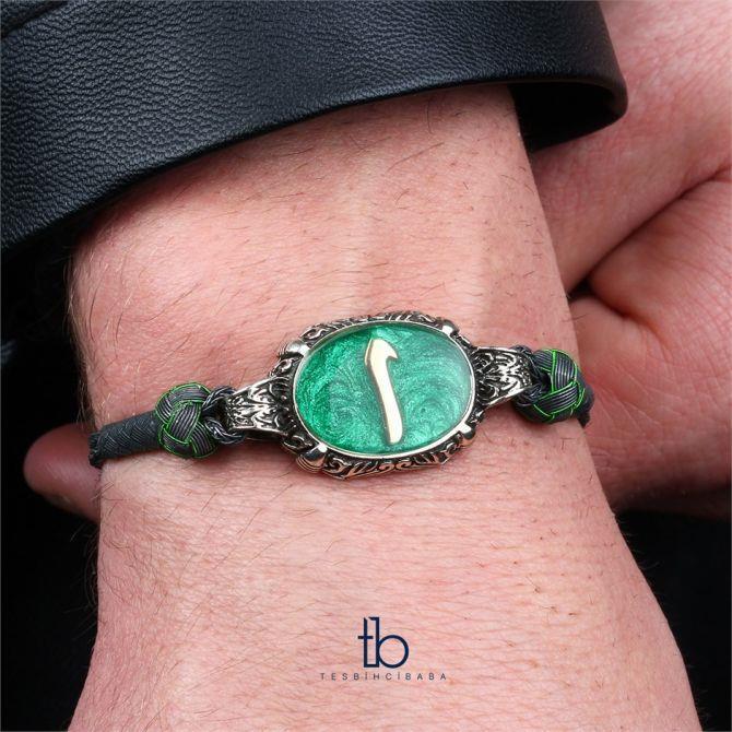 Alif Design Green Enamel Kazaz Woven Men's Bracelet