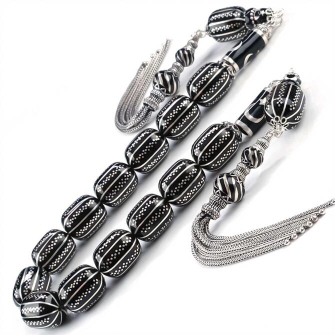 Erzurum Baba Atölyeden Siyah Sancak Zaza Oltu Taşı Tesbih - Tesbihcibaba