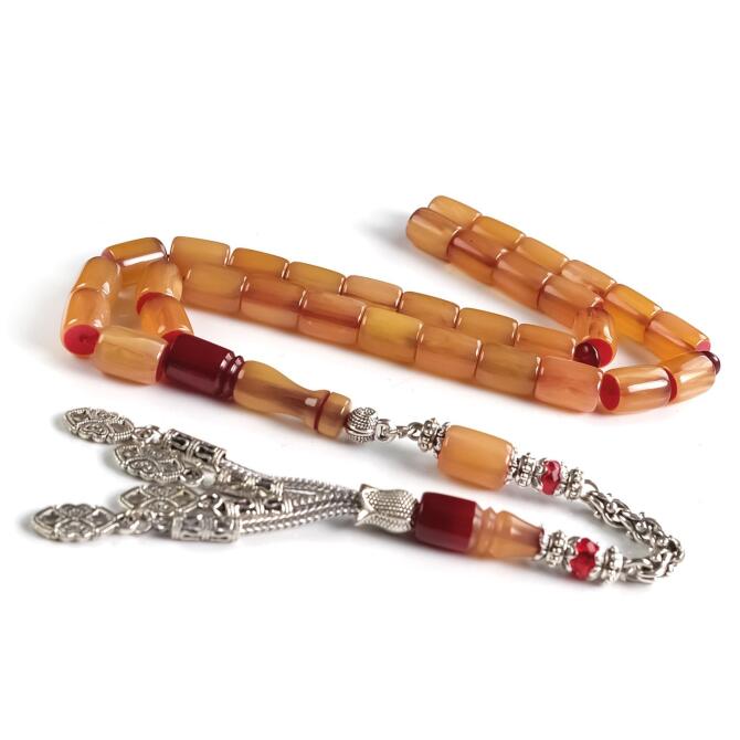 Eski Usül Benzetme Çift Renk Sıkma Kehribar Tesbih - Tesbihcibaba