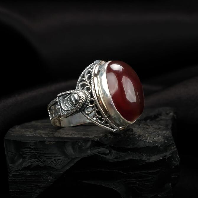 Eskitme Kasa Akik Taşı Gümüş Yüzük - Tesbihcibaba