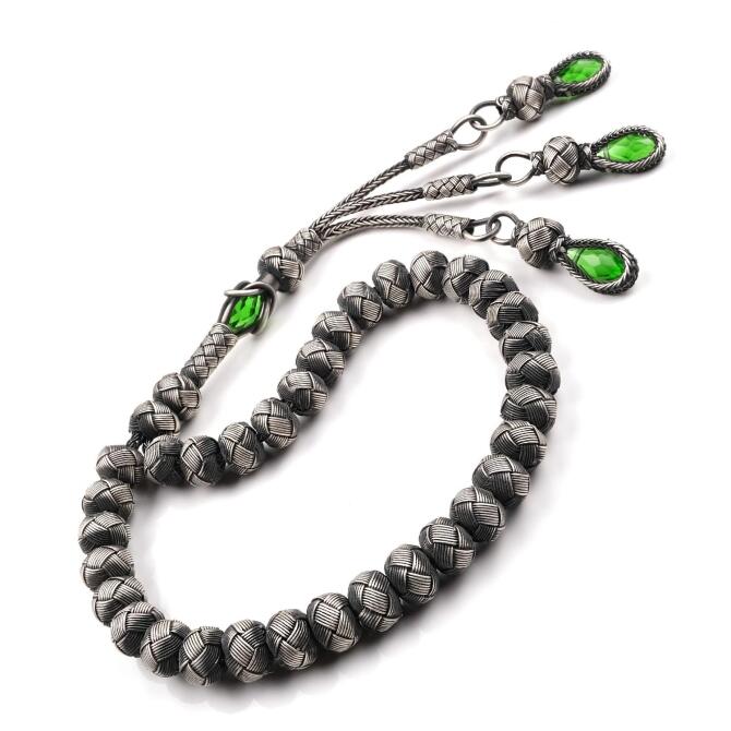 Eskitme Model Gümüş El Örmesi Kazaz Tesbih - Tesbihcibaba