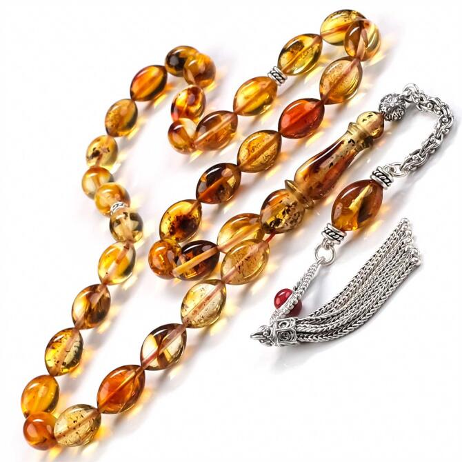 Eşsiz Renk ve Yapıda Fosilli Damla Kehribar Tesbih - Tesbihcibaba