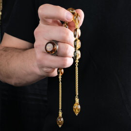 Eşsiz Yapısıyla İri Boy Zaza Damla Kehribar Tesbih - 2