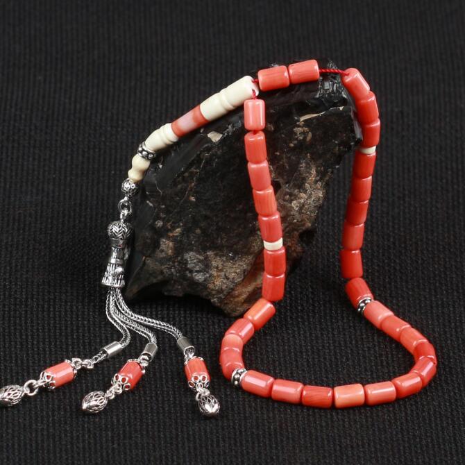 Fildişi İmamesiyle Kapsül Kesim Mercan Tesbih - Tesbihcibaba