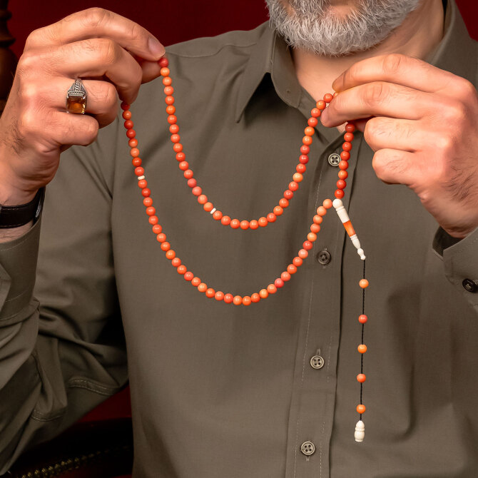 Fildişi İmamesiyle Mercan Namaz Tesbihi - Tesbihcibaba