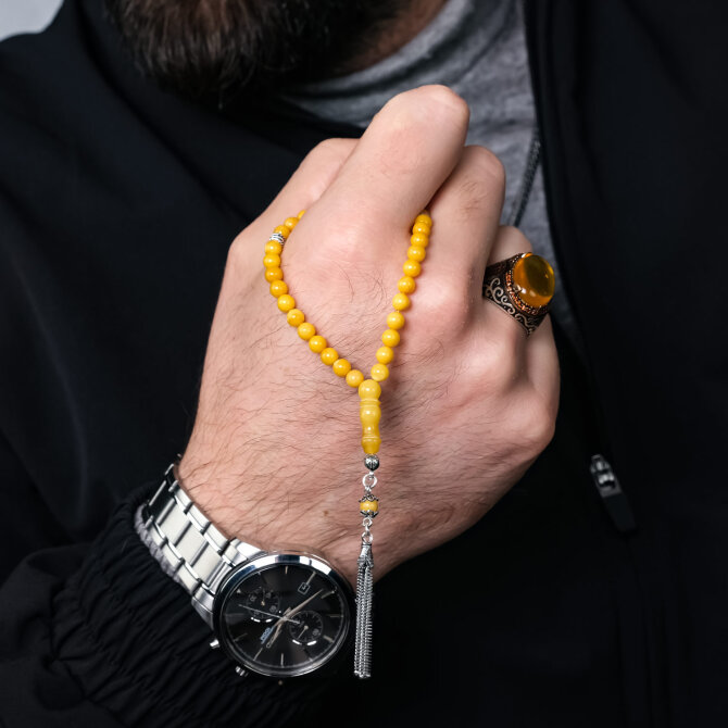 Finger Collection 3 Parmak Antik Damla Kehribar Tesbih - Tesbihcibaba