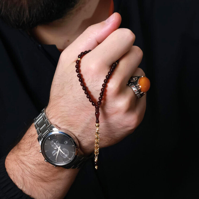 Finger Collection 3 Parmak Bal Damla Kehribar Tesbih - Tesbihcibaba