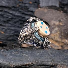 Firuze İşleme Fildişi Taşlı Sancak Yüzük - 1