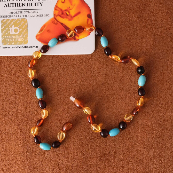 Firuze Tasarım Damla Kehribar Bebek Diş Kolyesi - Tesbihcibaba