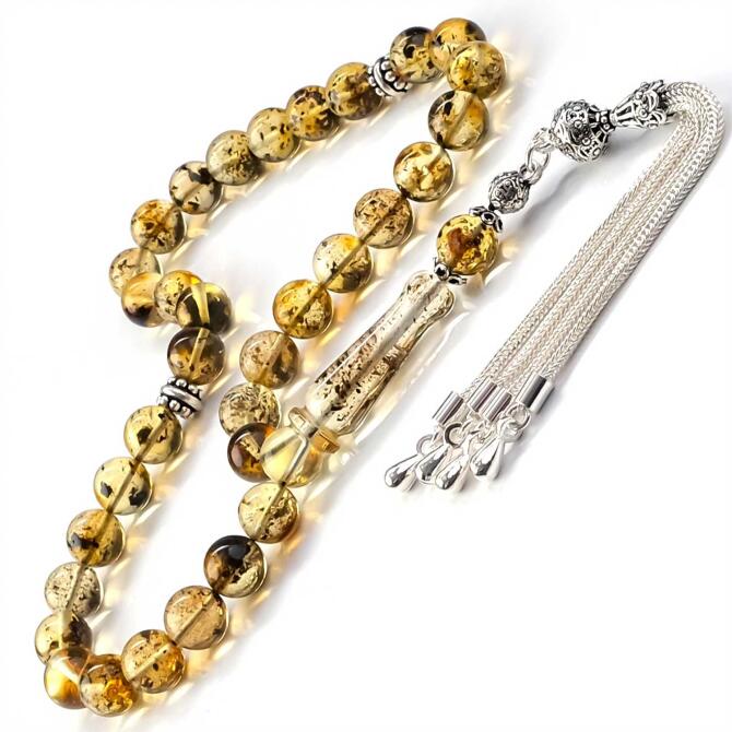 Fizyon Püskül Fosiili Misket Damla Kehribar Tesbih - Tesbihcibaba