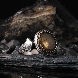 Fosil Damla Kehribar Gümüş Yüzük - 1