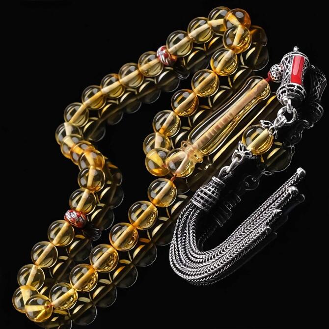 Fosil Yanığı Cep Boy Damla Kehribar Tesbih - Tesbihcibaba