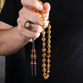 Fosil Yanığı Gün Kızılı Damla Kehribar Tesbih - 2