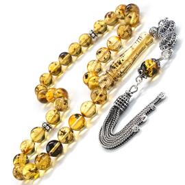 Fosilli 4 Parmak Damla Kehribar Tesbih - Tesbihcibaba