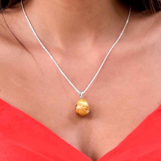 Natural Yapısıyla Drop Amber Women's Necklace