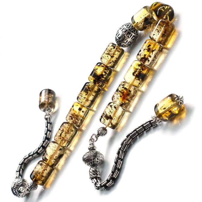 Fosilli Kapsül Kesim Damla Kehribar Zaza Tesbih - Tesbihcibaba