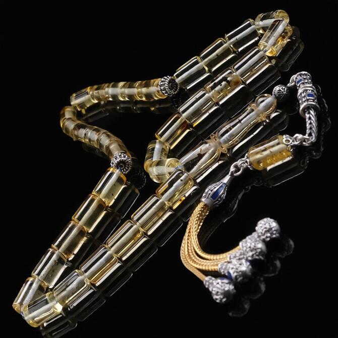 Fosilli Kesme Su damlası Has Kehribar Tesbih - Tesbihcibaba