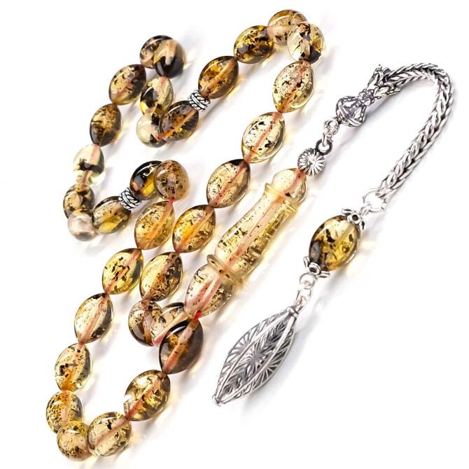 Fosilli Kırlangıç Model Damla Kehribar Tesbih - Tesbihcibaba