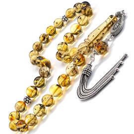 Fosilli Litvanya Altını Damla Kehribar Tesbih - Tesbihcibaba