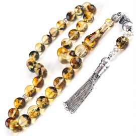 Fosilli Misket Damla Kehribar Tesbih - Tesbihcibaba