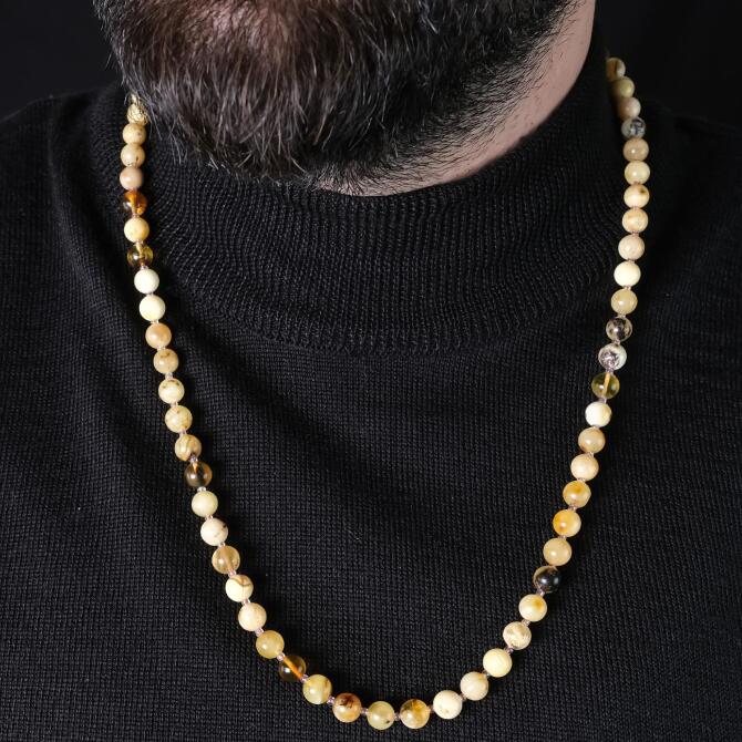 Fosilli Opak Damla Kehribar Kolye - Tesbihcibaba