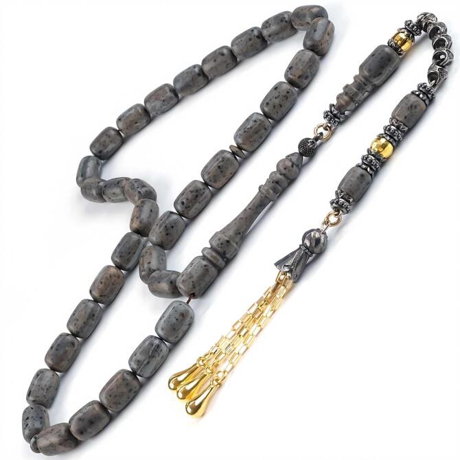 Füme Renk Granit Sıkma Kehribar Tesbih - Tesbihcibaba