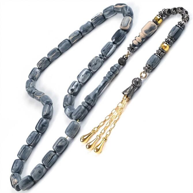 Füme Renk Marble Sıkma Kehribar Tesbih - Tesbihcibaba