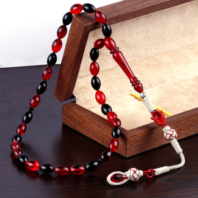 Gece Kızılı Sıkma Kehribar Tesbih - Tesbihcibaba