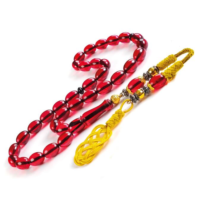 Gold Bafon Kazaz Kızıl Ateş Kehribar Tesbih - Tesbihcibaba