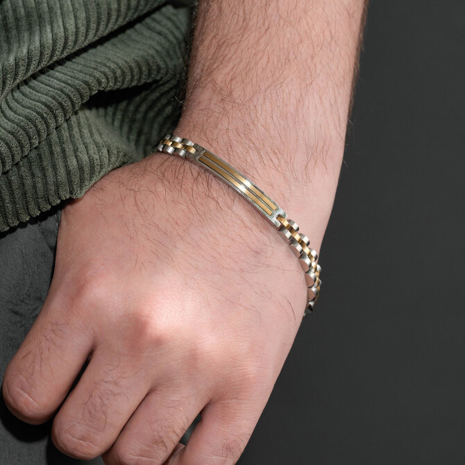 Gold Çift Çizgili Modelist Tasarım Çelik Bileklik - Tesbihcibaba