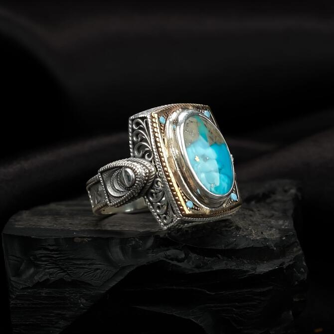 Gold Kasa Firüze Taşı Gümüş Yüzük - Tesbihcibaba