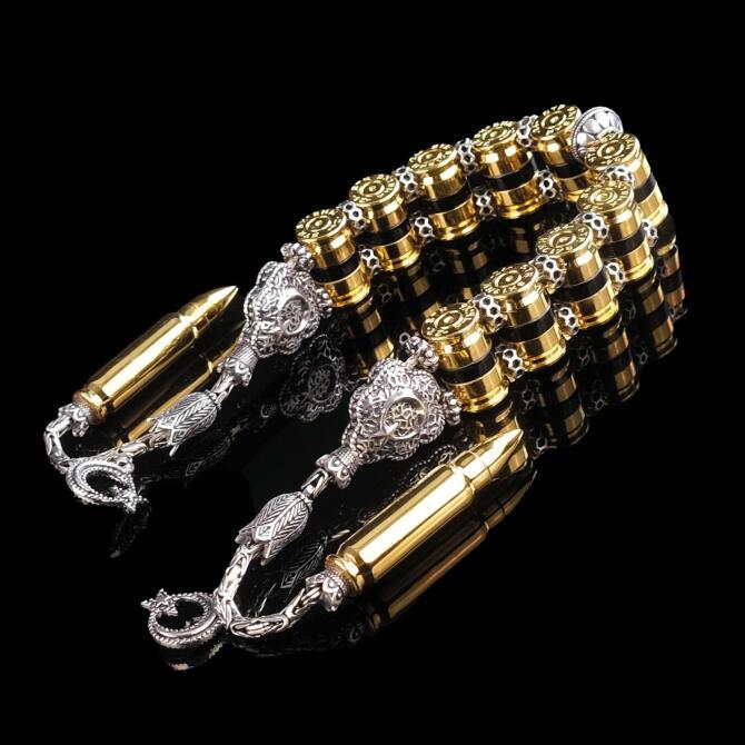 Gold Renk Gümüş Tasarım Zaza Kurşun Tesbih - Tesbihcibaba