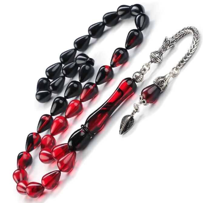 Göz Yaşı Kesim Gece Kızılı Sıkma Kehribar Tesbih - Tesbihcibaba