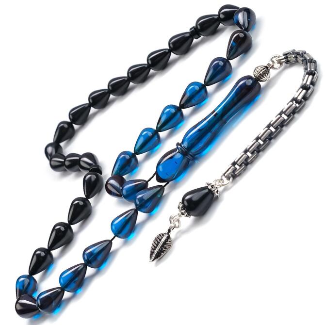 Gözyaşı Kesim Gece Mavisi Sıkma Kehribar Tesbih - Tesbihcibaba