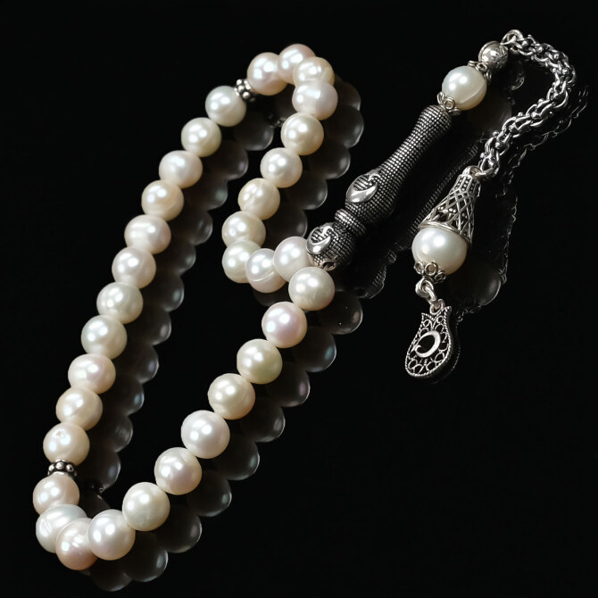 Gümüş Ayyıldız Tasarım İnci Tesbih - Tesbihcibaba