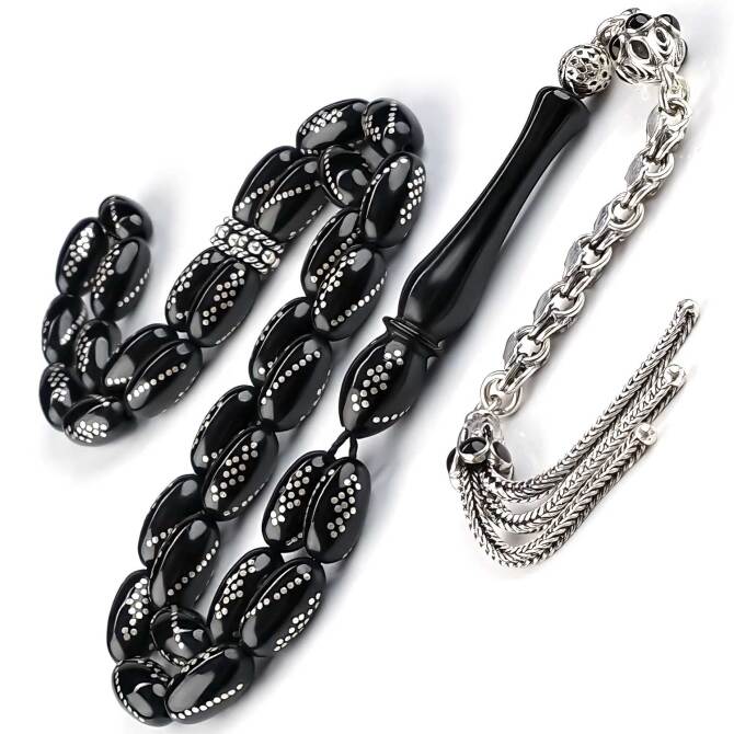 Gümüş Çakım Erzurum Oltu Taşı Tesbih - Tesbihcibaba