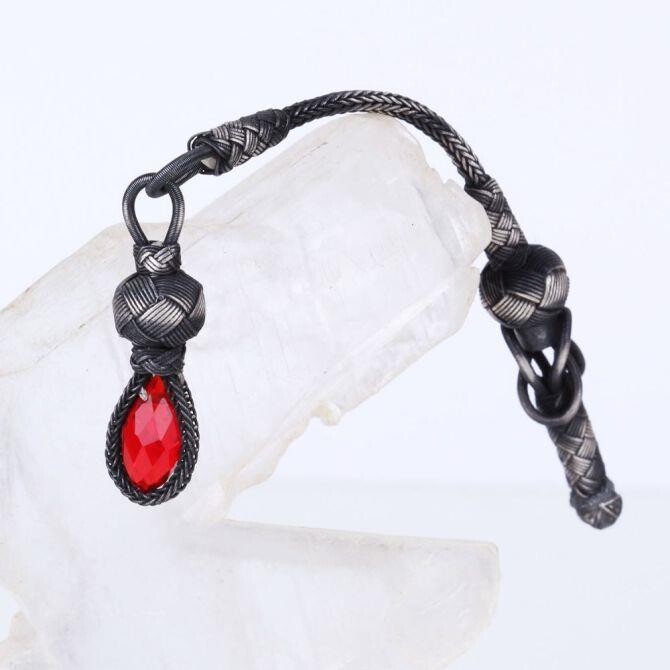 Silver El Woven Red Stone-set Prayer Beads Tassel