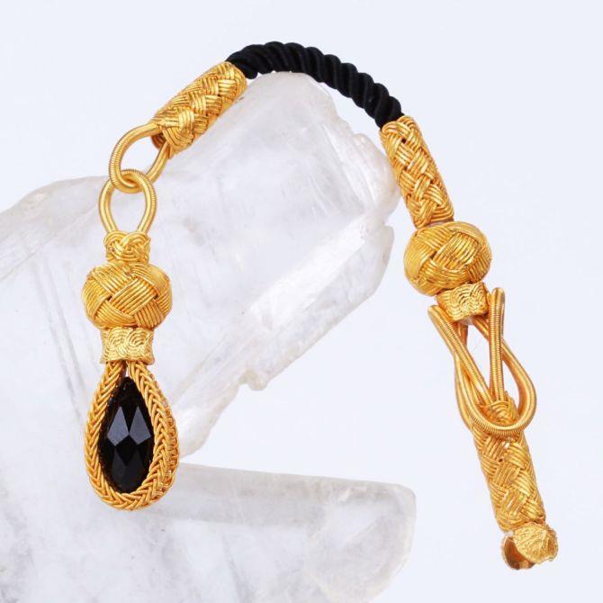 Silver El Woven Black Stone-set Design Prayer Beads Tassel